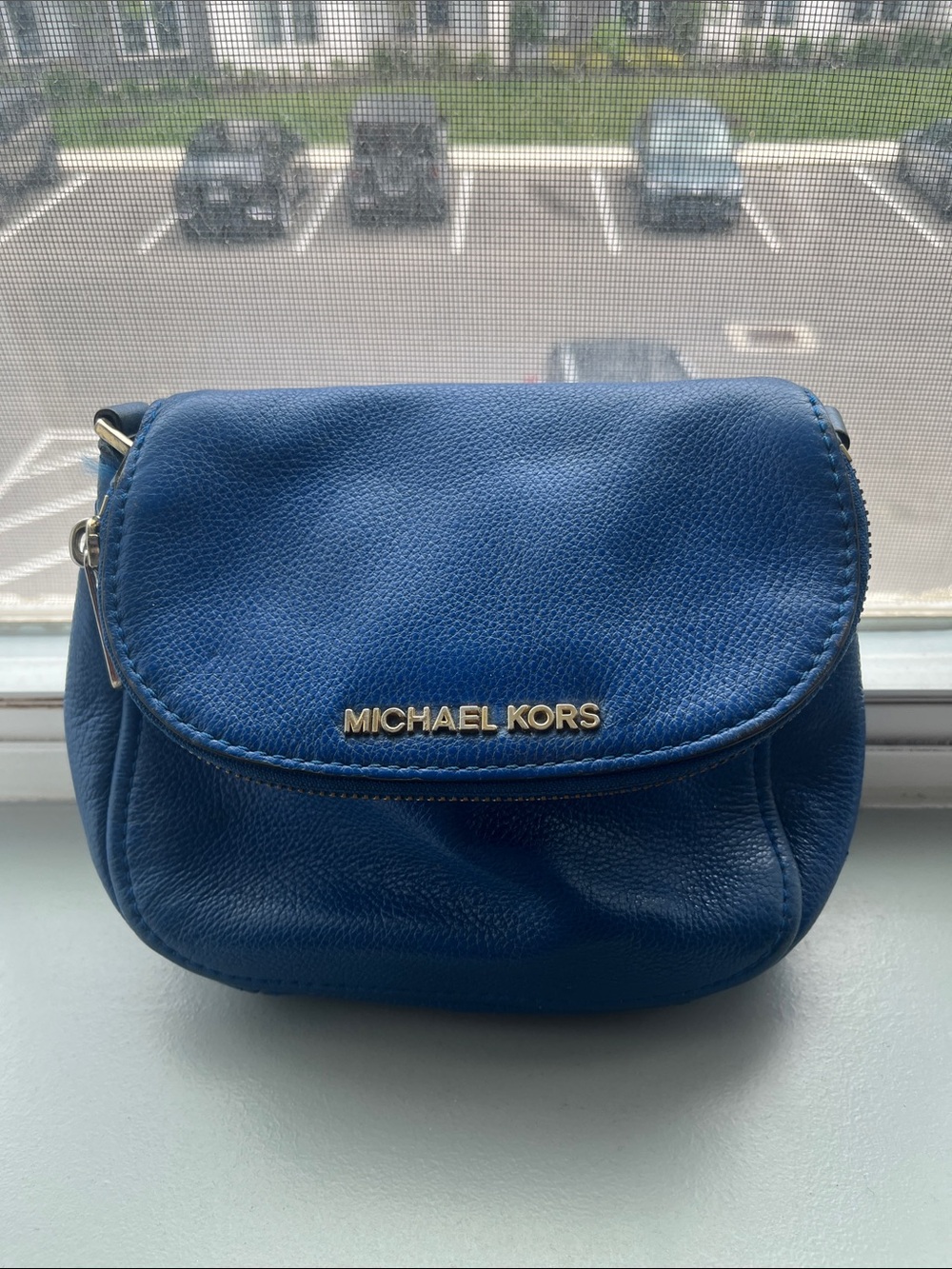 Michael Kors Royal Blue Leather Crossbody with Gold Chain